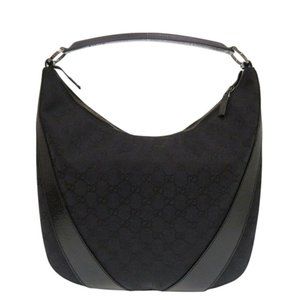 Like new Gucci bag 124357 002214 GG canvas leather black handbag 0666GUCCI